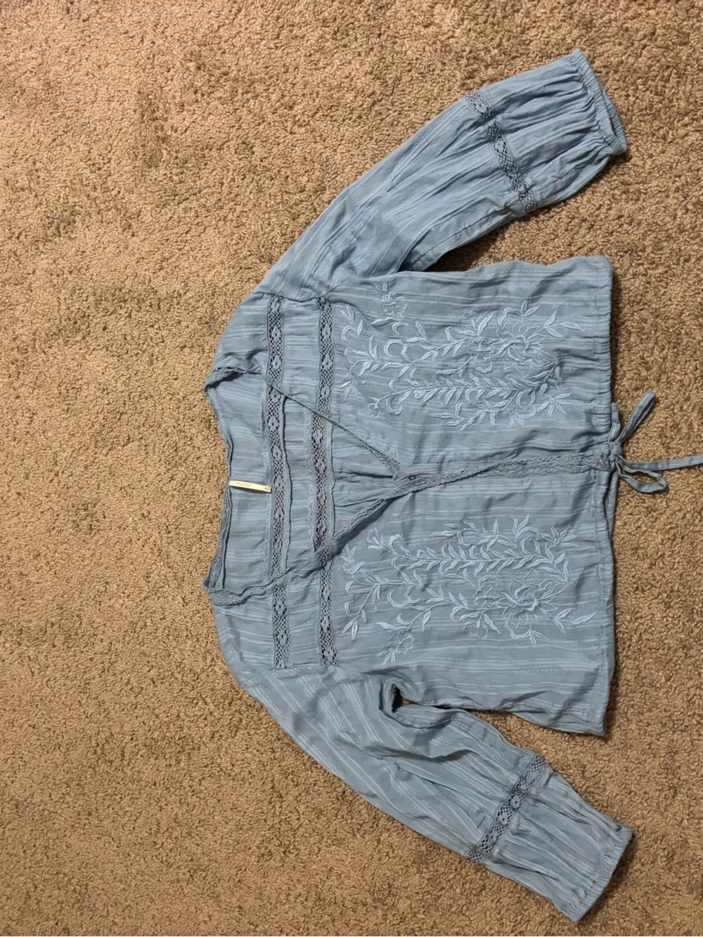 Free People Follow Your Heart blue crop top blouse size Medium - Picture 2 of 6
